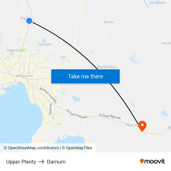 Upper Plenty to Darnum map