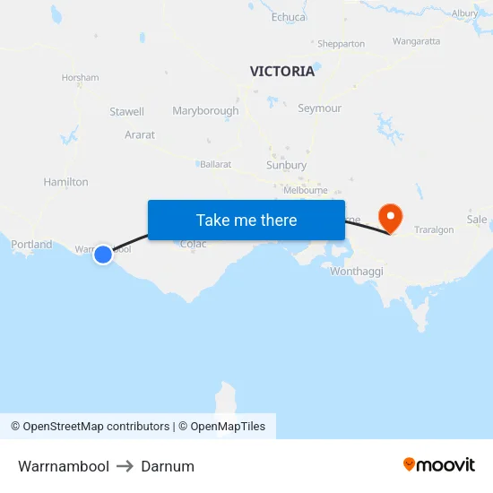 Warrnambool to Darnum map