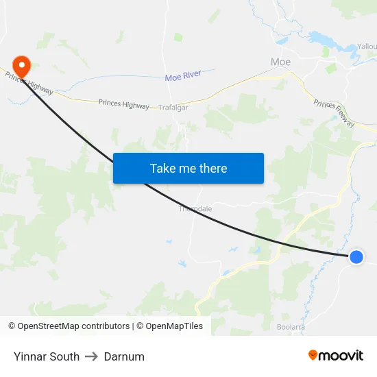 Yinnar South to Darnum map