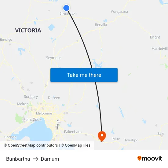 Bunbartha to Darnum map