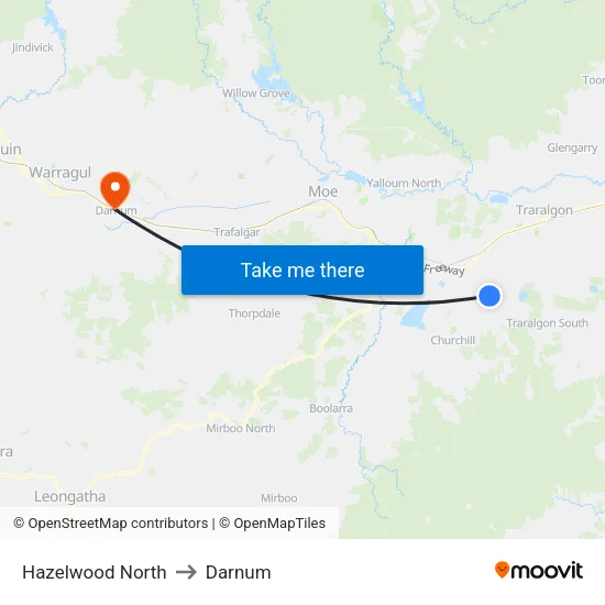 Hazelwood North to Darnum map