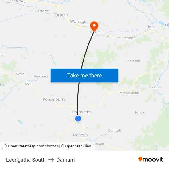 Leongatha South to Darnum map