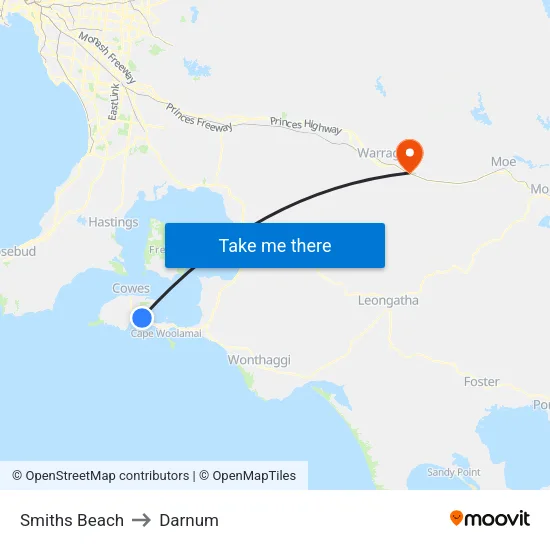 Smiths Beach to Darnum map