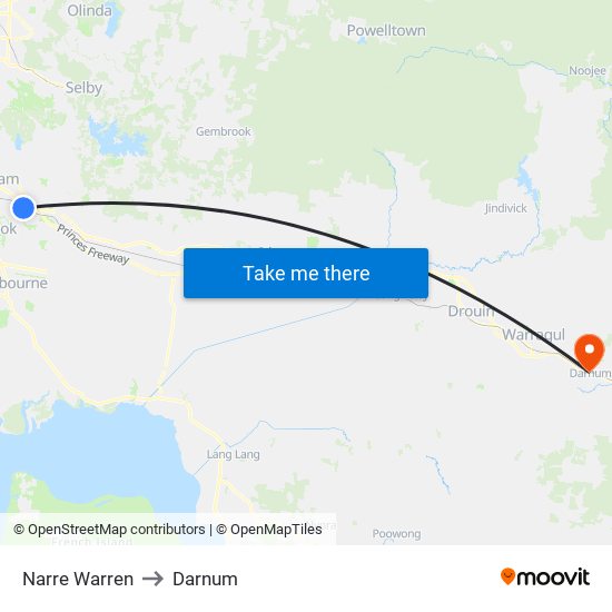 Narre Warren to Darnum map