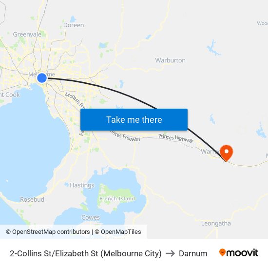 2-Collins St/Elizabeth St (Melbourne City) to Darnum map