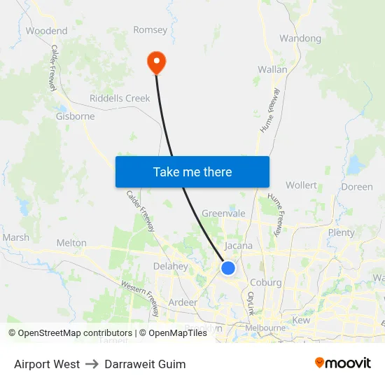 Airport West to Darraweit Guim map
