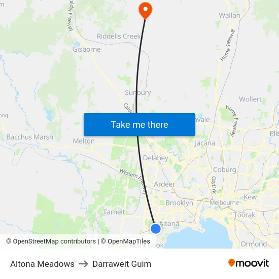 Altona Meadows to Darraweit Guim map