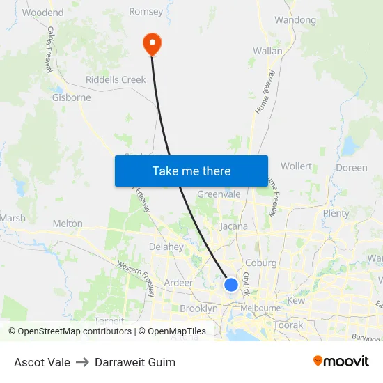 Ascot Vale to Darraweit Guim map