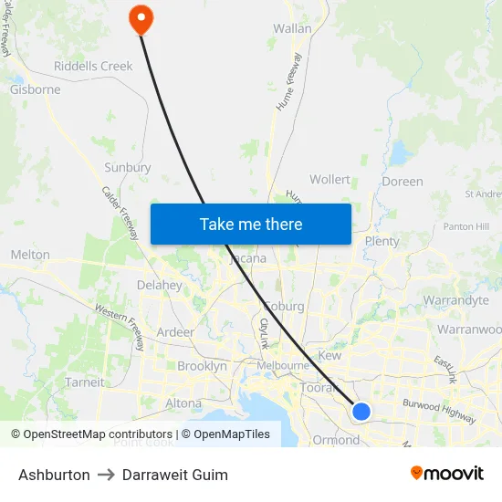 Ashburton to Darraweit Guim map