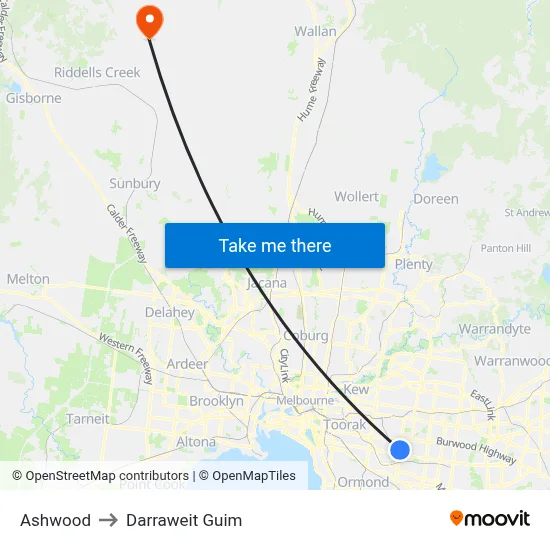 Ashwood to Darraweit Guim map