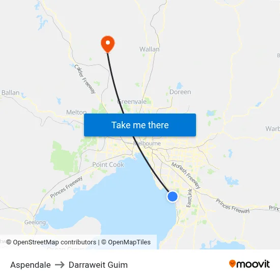 Aspendale to Darraweit Guim map