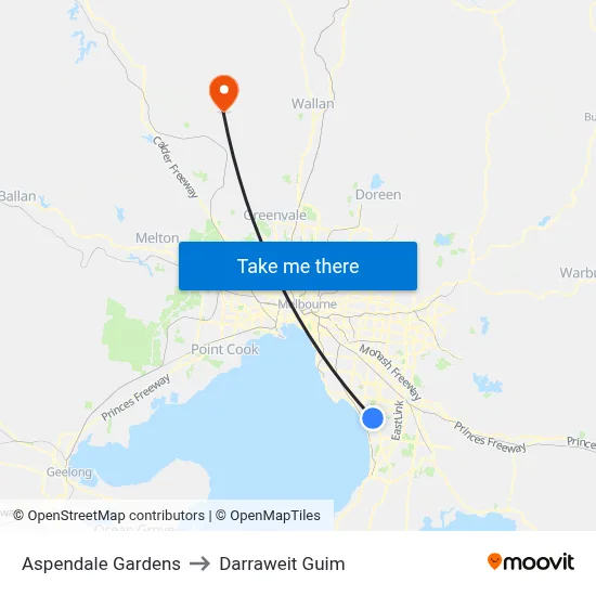 Aspendale Gardens to Darraweit Guim map