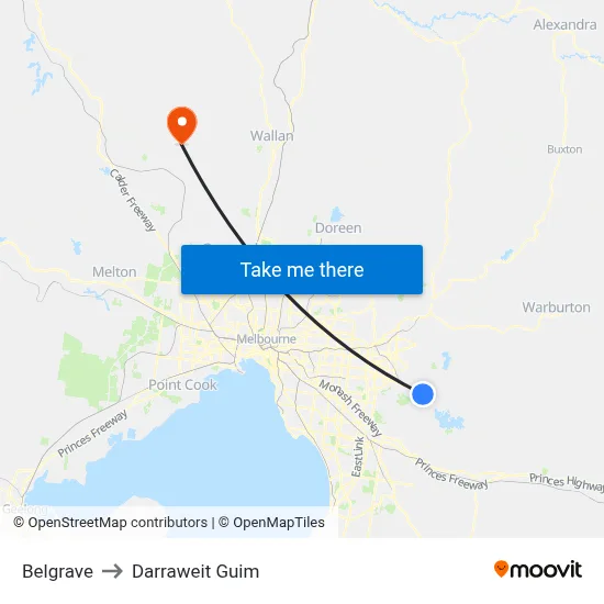 Belgrave to Darraweit Guim map