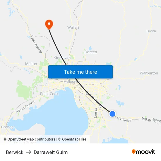 Berwick to Darraweit Guim map