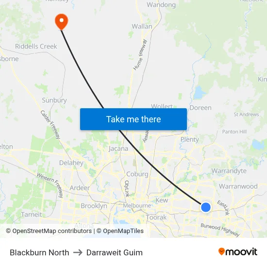 Blackburn North to Darraweit Guim map