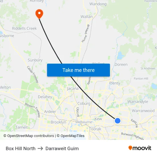 Box Hill North to Darraweit Guim map
