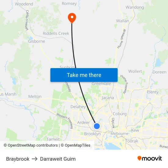 Braybrook to Darraweit Guim map