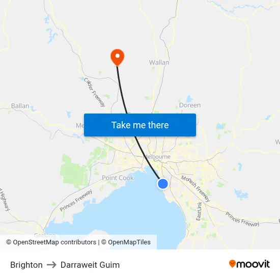 Brighton to Darraweit Guim map
