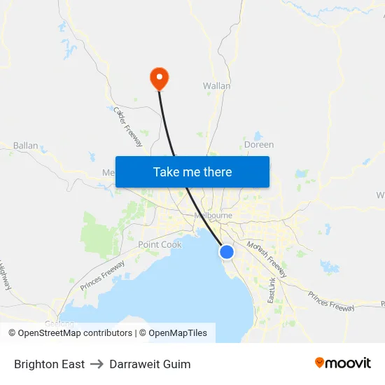Brighton East to Darraweit Guim map