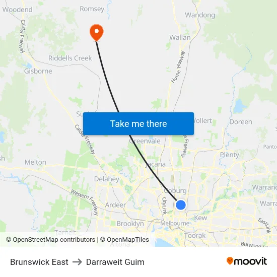 Brunswick East to Darraweit Guim map