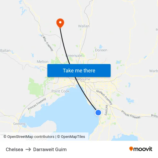 Chelsea to Darraweit Guim map