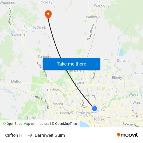 Clifton Hill to Darraweit Guim map