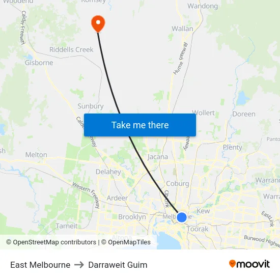 East Melbourne to Darraweit Guim map