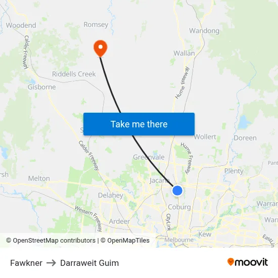 Fawkner to Darraweit Guim map