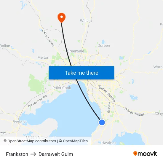 Frankston to Darraweit Guim map