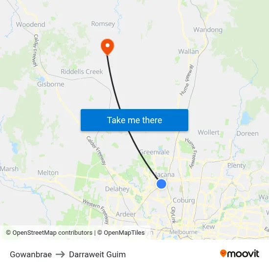 Gowanbrae to Darraweit Guim map
