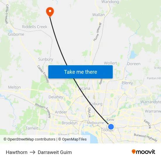 Hawthorn to Darraweit Guim map