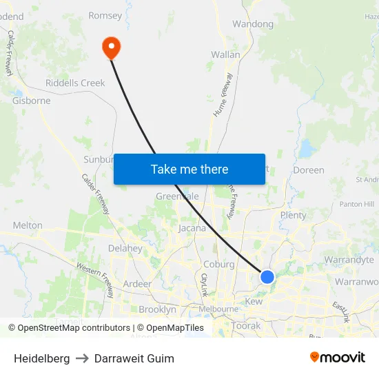 Heidelberg to Darraweit Guim map
