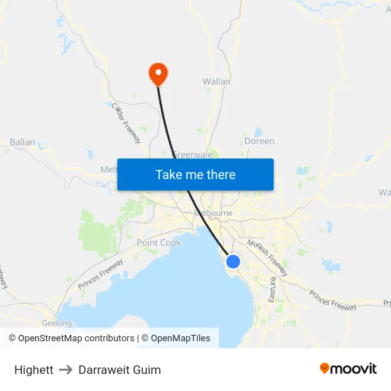 Highett to Darraweit Guim map