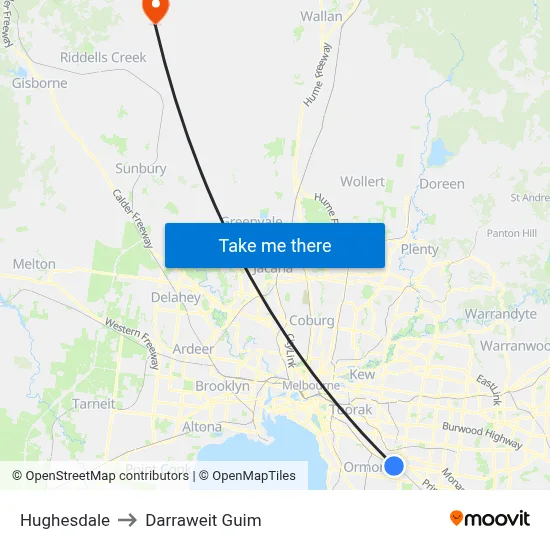 Hughesdale to Darraweit Guim map