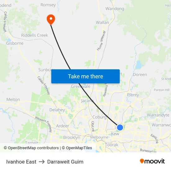 Ivanhoe East to Darraweit Guim map