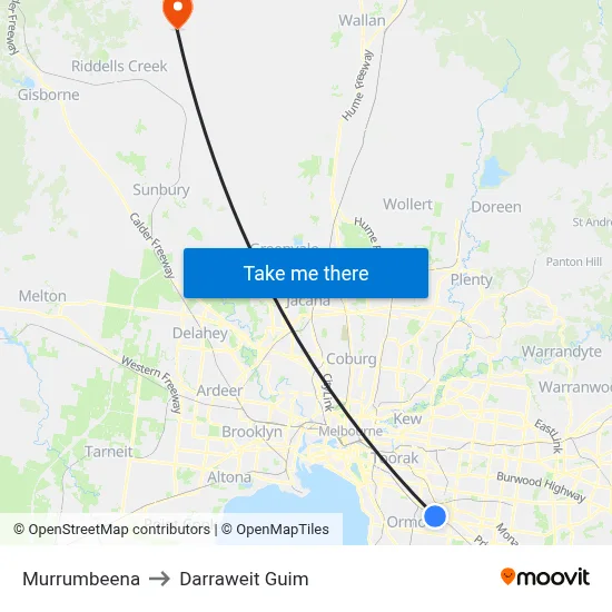 Murrumbeena to Darraweit Guim map