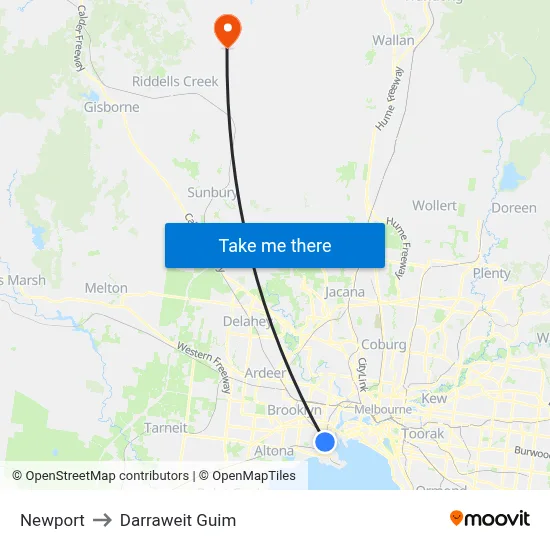 Newport to Darraweit Guim map