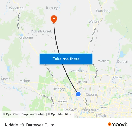 Niddrie to Darraweit Guim map