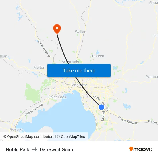 Noble Park to Darraweit Guim map