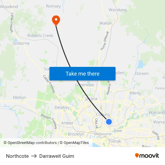 Northcote to Darraweit Guim map