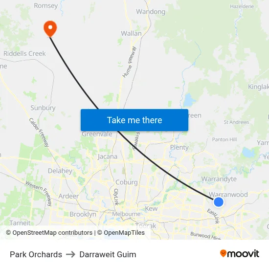 Park Orchards to Darraweit Guim map