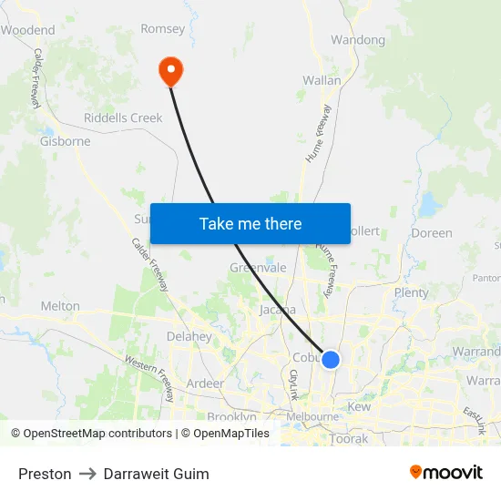 Preston to Darraweit Guim map