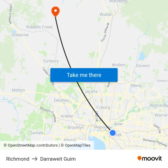 Richmond to Darraweit Guim map