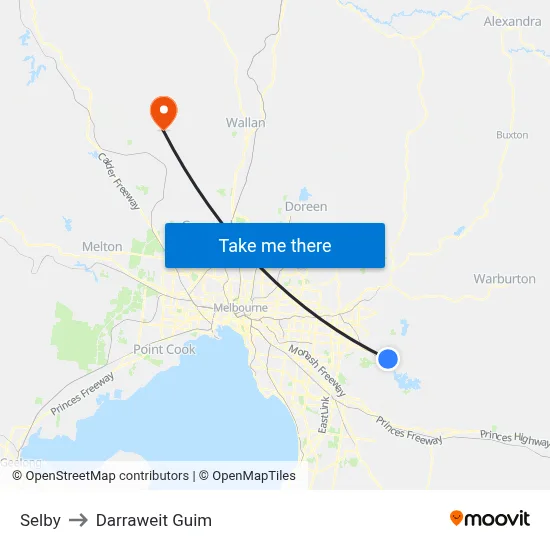Selby to Darraweit Guim map