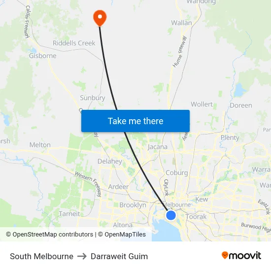 South Melbourne to Darraweit Guim map