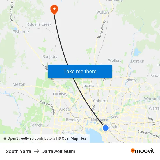 South Yarra to Darraweit Guim map