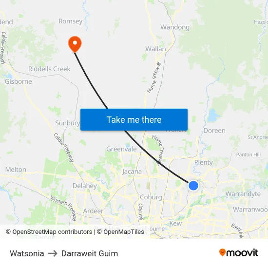 Watsonia to Darraweit Guim map