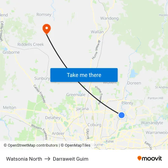 Watsonia North to Darraweit Guim map