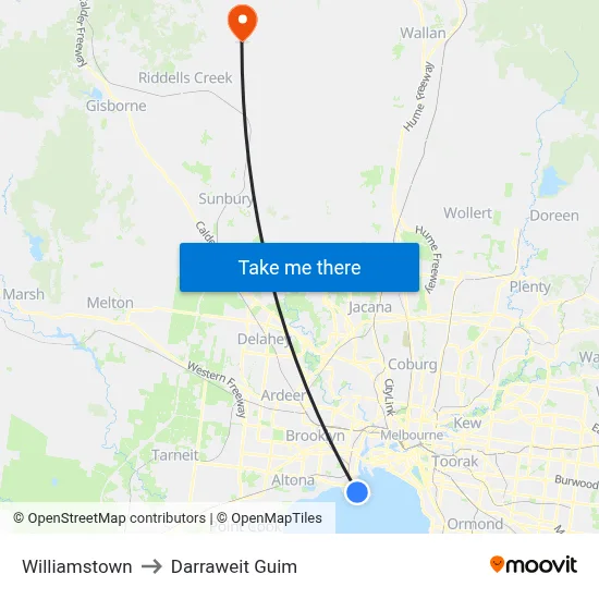 Williamstown to Darraweit Guim map