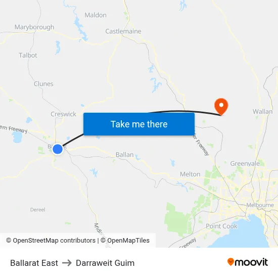 Ballarat East to Darraweit Guim map